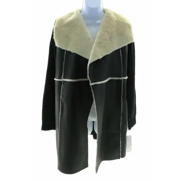 Fever Black and Ivory Faux Leather Sweater Cardigan Size Small - Picture 4 of 6
